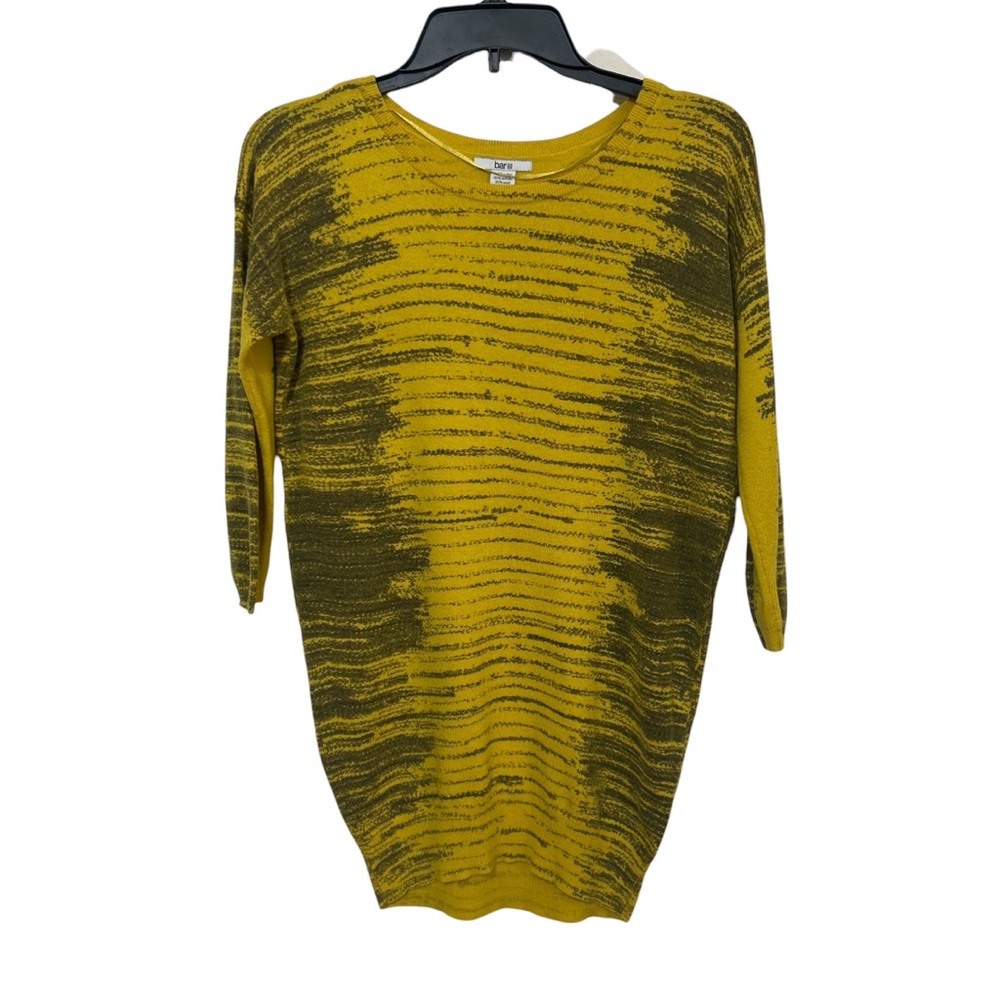 Bar III Mustard Yellow & Gray Abstract Striped Wool Blend Knit Sweater Size M